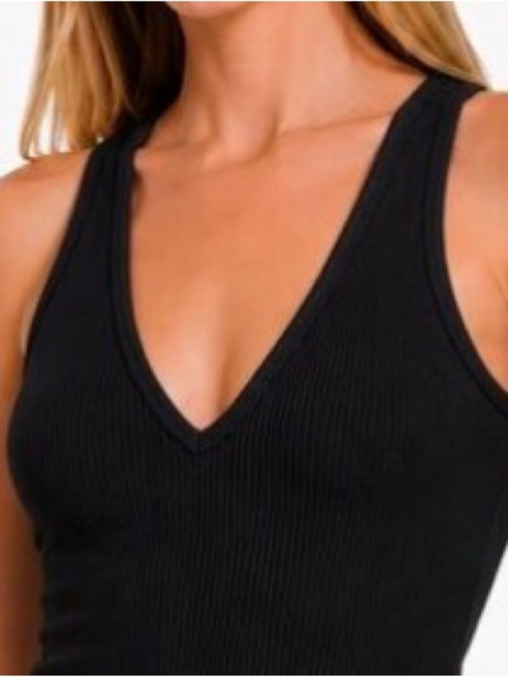 Dynamite Black Ribbed V-Neck Crop Tank Top